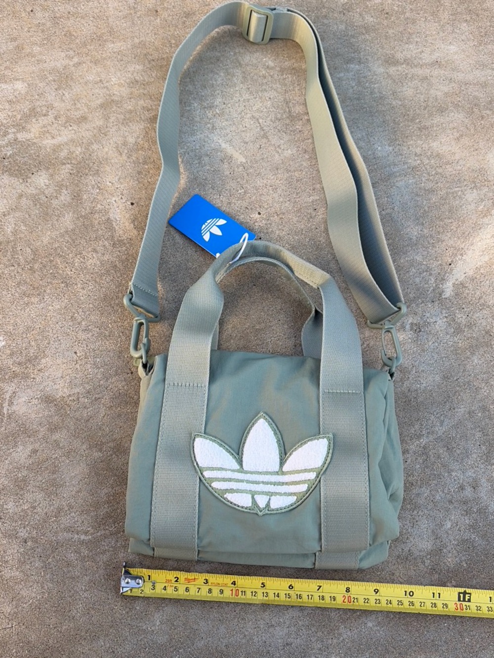 NWT Adidas Trefoil Chenille Crossbody Mini Duffel Bag in Silver Green KL2498
